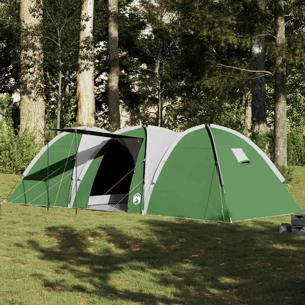 vidaXL Dome Family Tent 8-Person Green 185T Polyester - Waterproof Dome Tent for Camping with E-Port & Divided Curtains - 280.3" x 106.3" x 78.7"