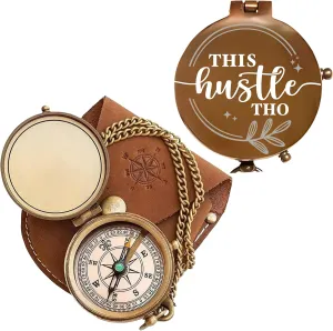 Vintage My Love Engraved Brass Compass with Leather Case – Personalized Pocket Compass for Husband, Boyfriend, Wedding & Outdoor Travel (Antique My Love-64)