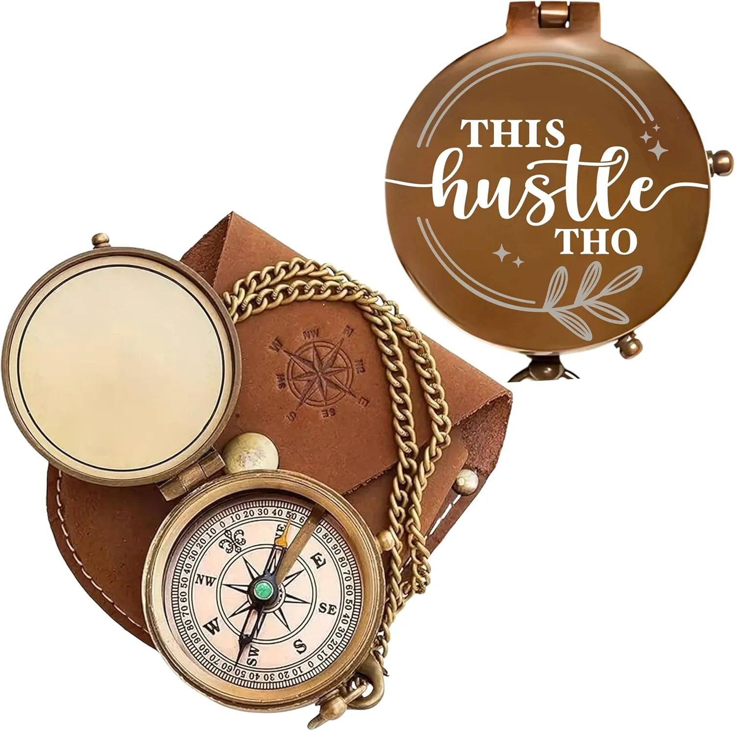 Vintage My Love Engraved Brass Compass with Leather Case – Personalized Pocket Compass for Husband, Boyfriend, Wedding & Outdoor Travel (Antique My Love-64)