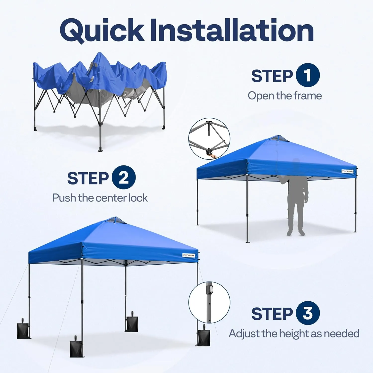 VIVOHOME 8x8ft Pop Up Canopy Tent One Push Setup Outdoor Portable Shelter Tent Heavy Duty with Wheel Carry Bag and 4 Sandbags, Blue