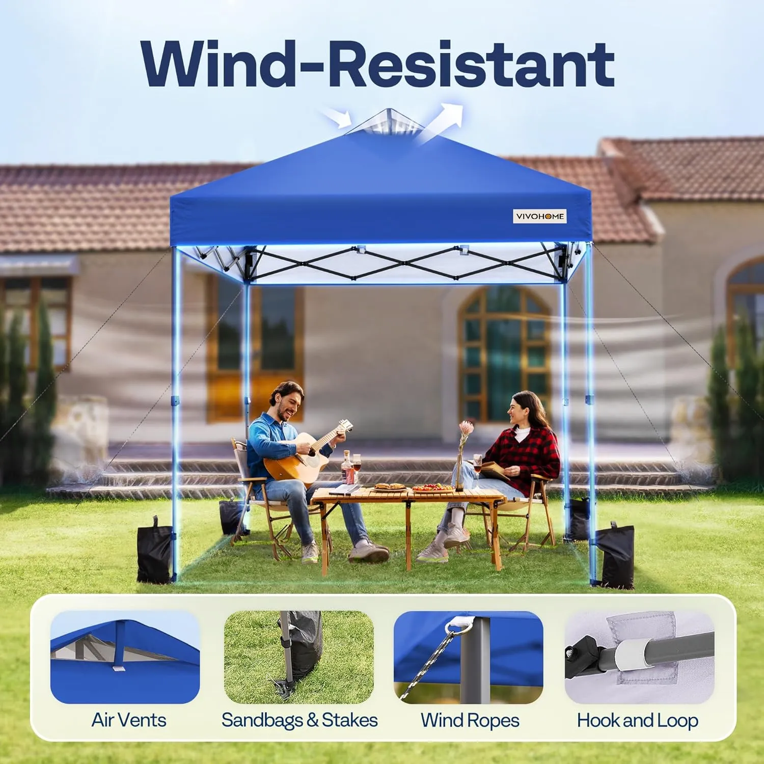 VIVOHOME 8x8ft Pop Up Canopy Tent One Push Setup Outdoor Portable Shelter Tent Heavy Duty with Wheel Carry Bag and 4 Sandbags, Blue