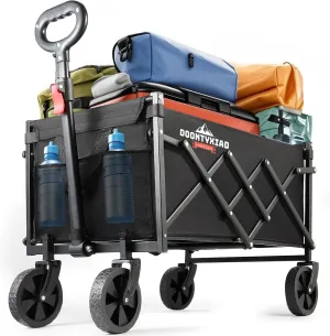 Wagon carts Foldable with Wheels, Collapsible Wagon, with Silent All-Terrain Wheels, Cup Holders and Adjustable Handle Utility Wagons, for Grocery Camping/Garden/Sports/Shopping/Beach/Fishing, Black