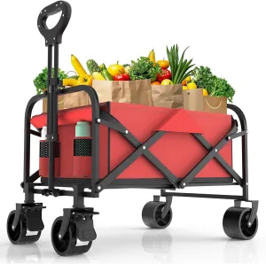 Wagons Carts Foldable, 330LBS Beach Wagon Collapsible with All-Terrain Wheels Portable Utility Folding Cart for Beach/Grocery/Garden/Fishing/Camping/Shopping/Outdoor/Travel, Red