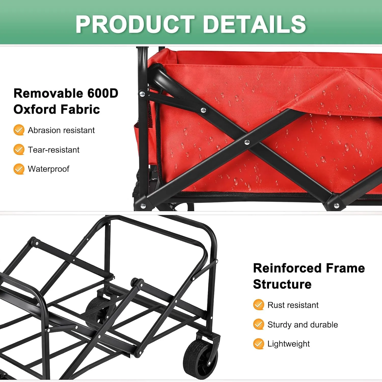 Wagons Carts Foldable, 330LBS Beach Wagon Collapsible with All-Terrain Wheels Portable Utility Folding Cart for Beach/Grocery/Garden/Fishing/Camping/Shopping/Outdoor/Travel, Red