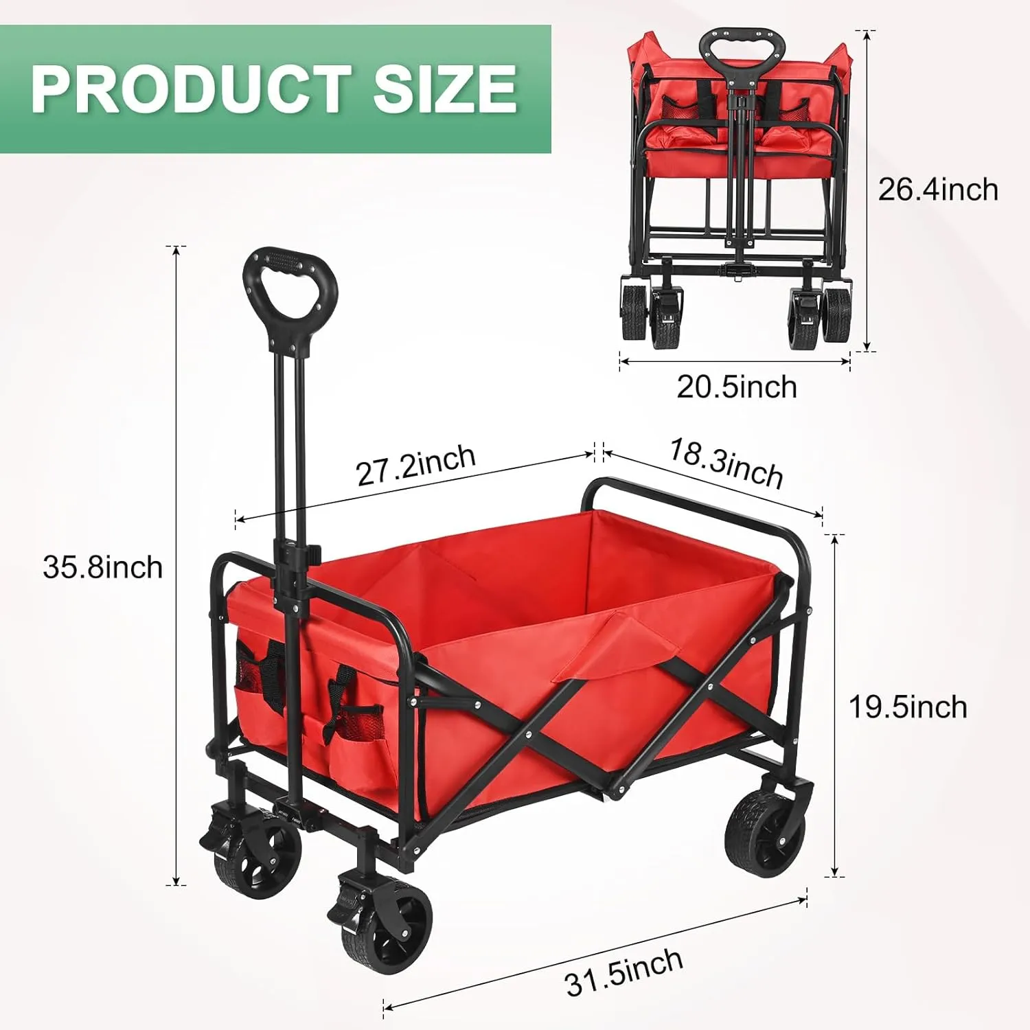 Wagons Carts Foldable, 330LBS Beach Wagon Collapsible with All-Terrain Wheels Portable Utility Folding Cart for Beach/Grocery/Garden/Fishing/Camping/Shopping/Outdoor/Travel, Red
