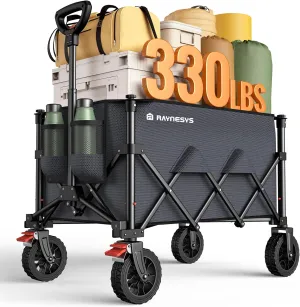 Wagons Carts Foldable, Collapsible Foldable Wagon 330lbs Capacity, 180L Large Capacity Foldable Wagon with All-Terrain Wheels,Heavy Duty Utility Wagon Cart with Brakes for Beach Camping Shopping, Grey