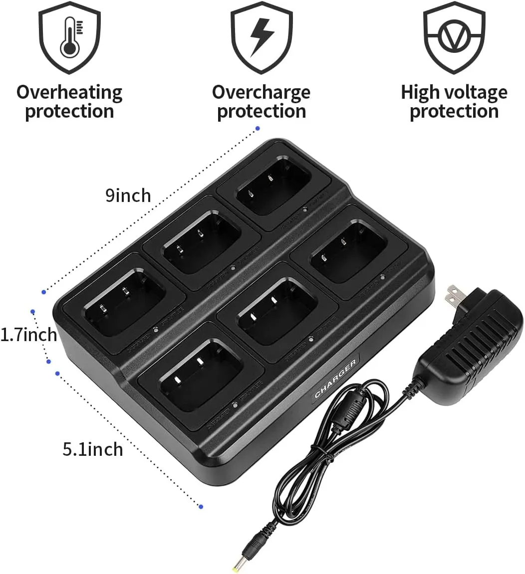 walkie talkies for Adults Long Range with Upgraded Earpiece,radios walkie talkies Rechargeable Portable Two Way Radios with 6 Way Multi Gang Charger and Li-ion Battery (6 Pack)