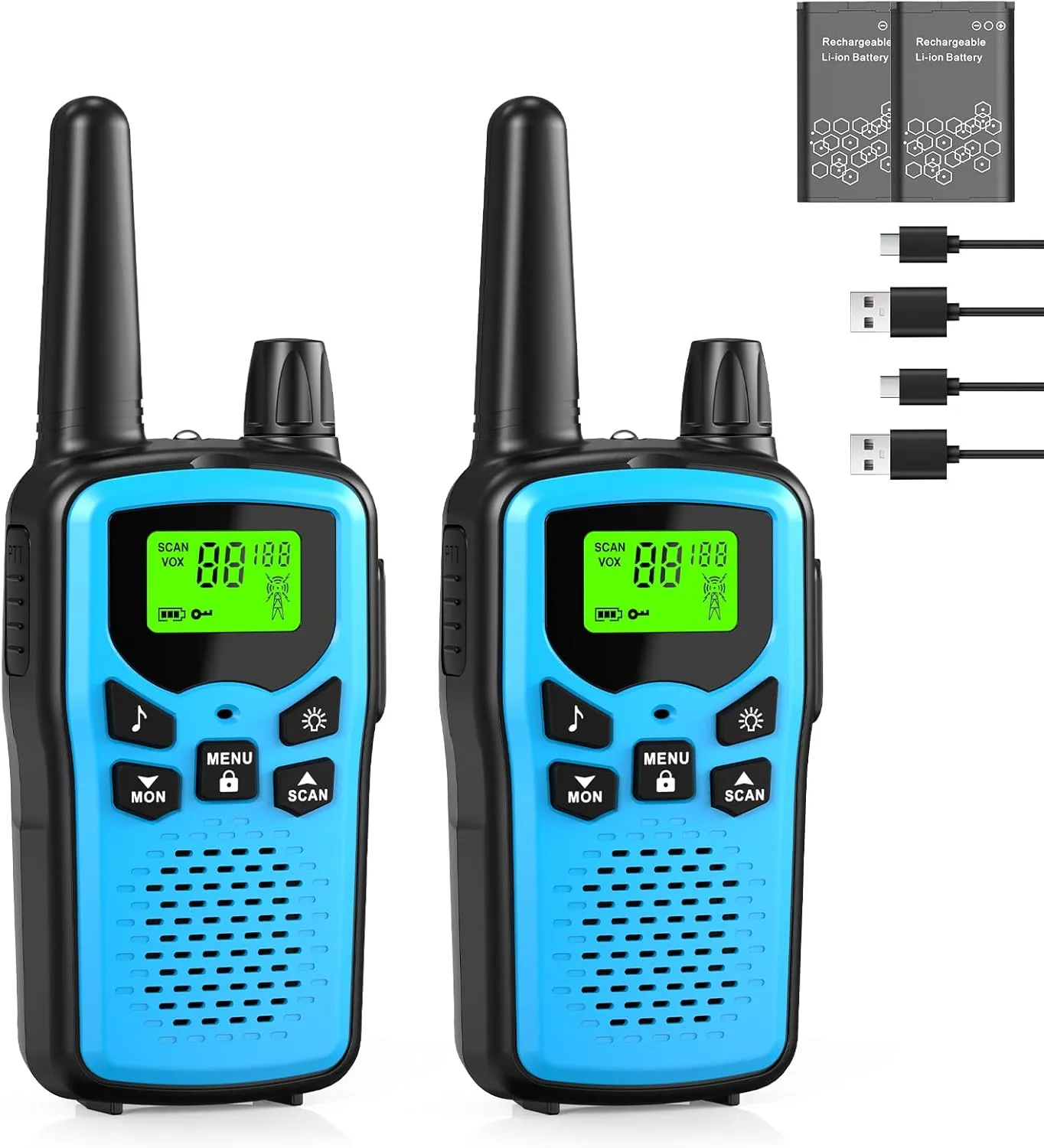 Walkie Talkies for Adults Long Range,Kartal Rechargeable Walkie Talkies with 22 FRS Channels,Two Way Radios with LED Flashlight for Hiking Cruises Camping (Blue)
