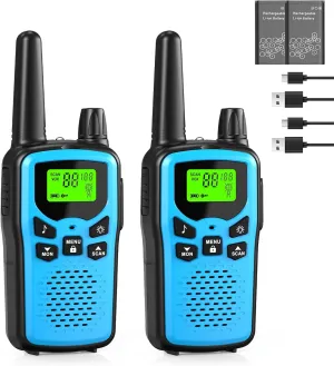 Walkie Talkies for Adults Long Range,Kartal Rechargeable Walkie Talkies with 22 FRS Channels,Two Way Radios with LED Flashlight for Hiking Cruises Camping (Blue)