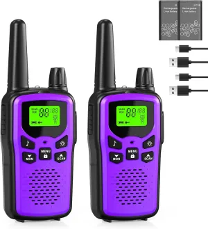 Walkie Talkies for Adults Long Range,Kartal Rechargeable Walkie Talkies with 22 FRS Channels,Two Way Radios with LED Flashlight for Hiking Cruises Camping (Purple)