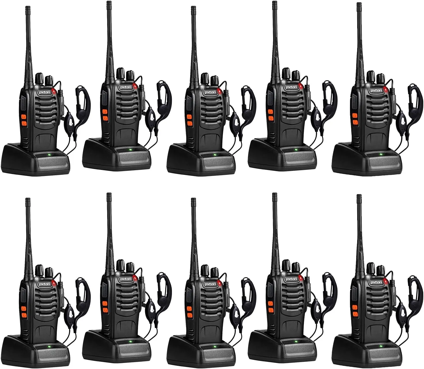 Walkie Talkies for Adults Two Way Radios Long Range with Headphones,16 Channel Handheld 2 Way Radio Rechargeable with Flashlight Li-ion Battery and Charger（10 Pack）