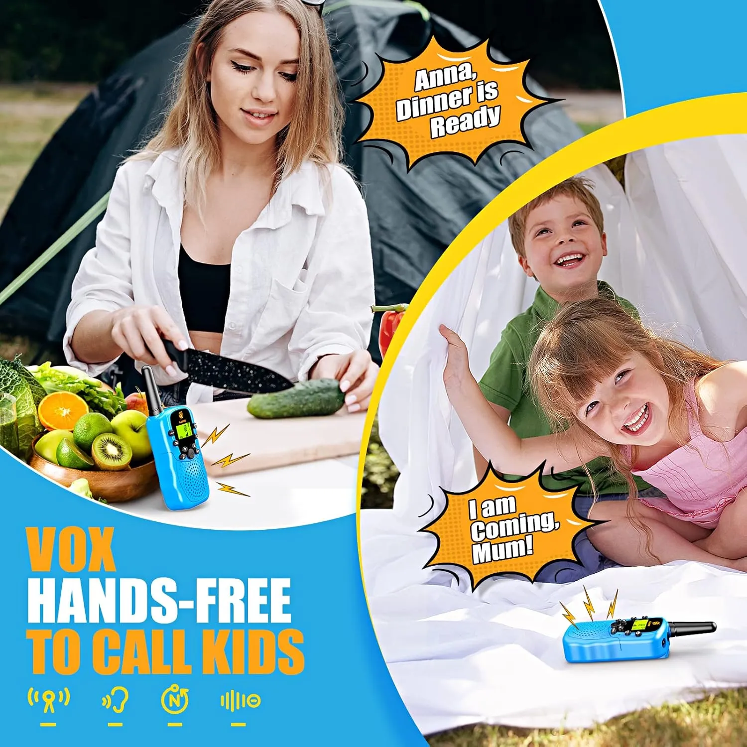 Walkie Talkies for Kids 2 Pack: Long Range Kids Blue Walkie Talkies Boys Birthday Gifts Outdoor Toys for 3 4 5 6 7 8 9 Year Old Boy Kid Gift Toy Age 3-12 Camping Hiking