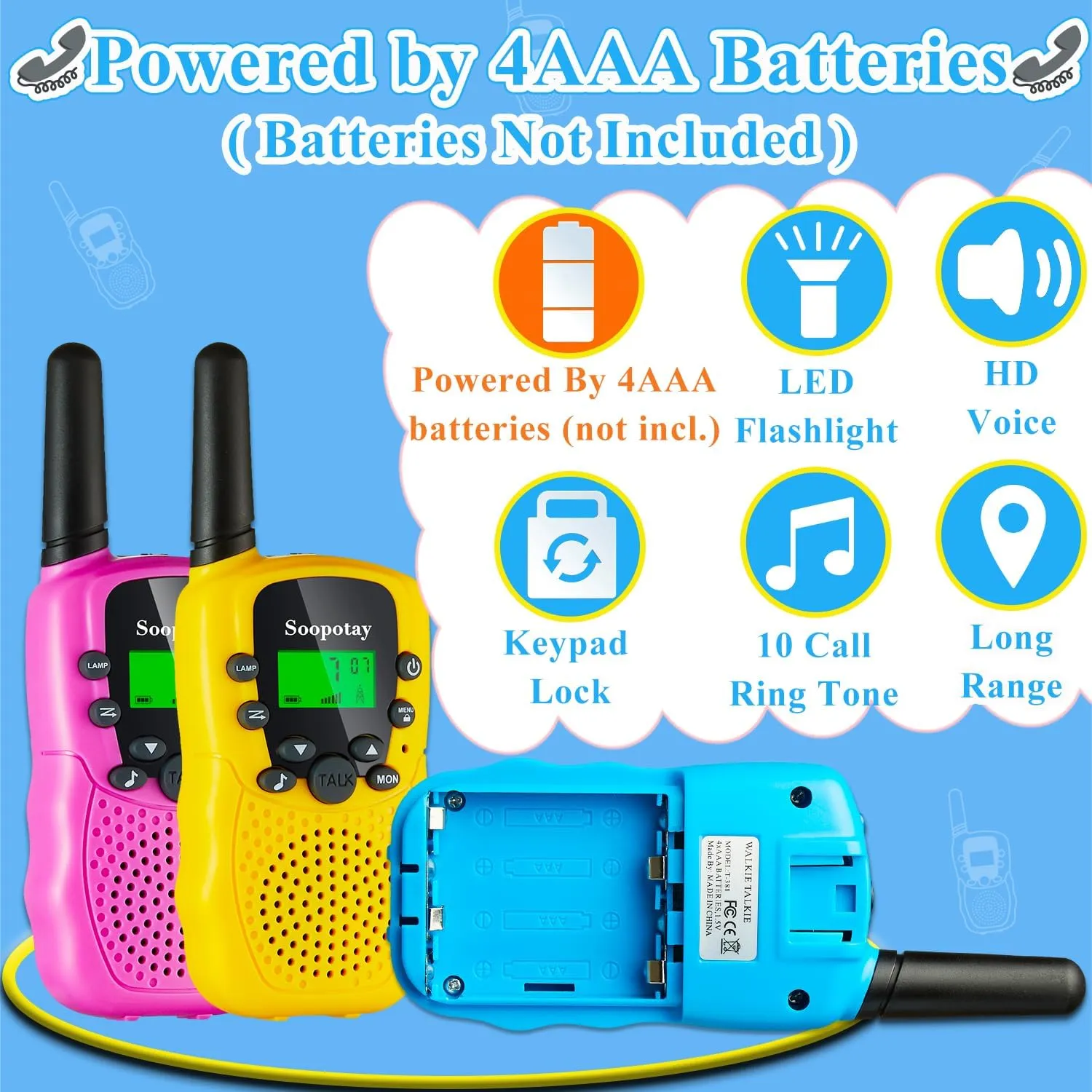 Walkie Talkies for Kids, Walkie Talkie Toys for Girls Boys, Outdoor Toys for Ages 4-8-12, Built-in Flashlight, 22 Channels, Birthday Gifts for 3 4 5 6 7 8 9 10 Year Old Girl Boys