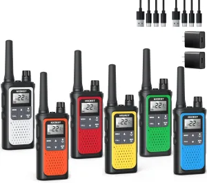 Walkie Talkies Long Rang for Adults NOAA Weather Alerts Scan, Rechargeable Walkie Talkies 2 Way Radio 22 Channel 6 Pack with 1800mAh Li-ion Battery USB-c Cable Hiking Accessories Camping Gear