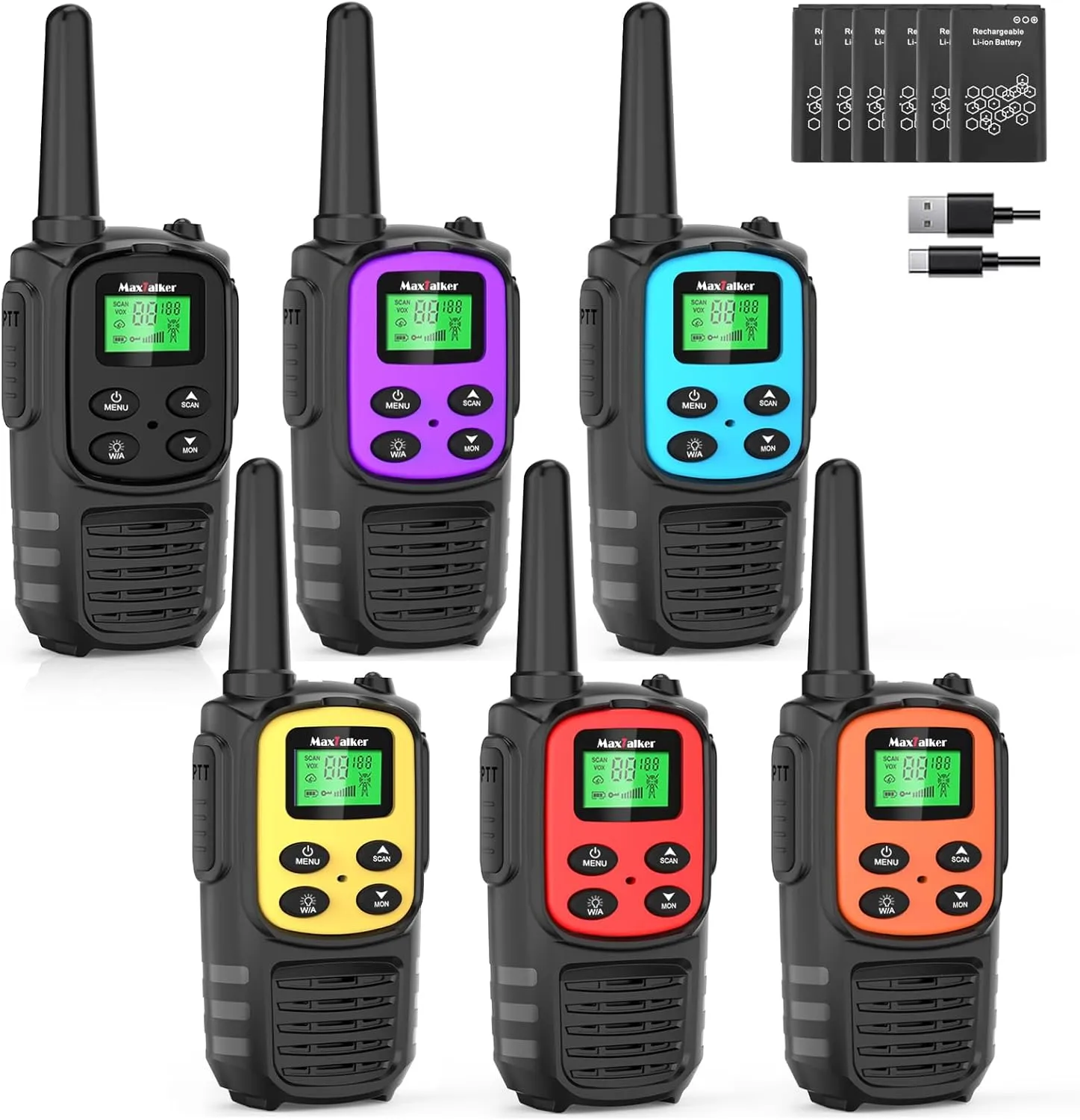 Walkie Talkies Long Range for Adults, Rechargeable Walkie Talkies 6 Pack with 22 FRS Channels, 2 Way Radios, NOAA, Li-ion Battery, LED Flashlight, VOX Gift for Family Hiking Camping