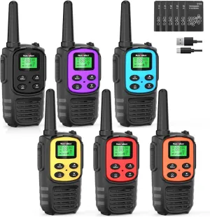 Walkie Talkies Long Range for Adults, Rechargeable Walkie Talkies 6 Pack with 22 FRS Channels, 2 Way Radios, NOAA, Li-ion Battery, LED Flashlight, VOX Gift for Family Hiking Camping