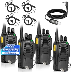 Walkie Talkies Long Range for Adults with Earpieces, Strong Encrypted Walky Talky Rechargeable Handheld Walkie Talkie with Earpiece Flashlight and USB-C Charger for Camping Hiking（4Pack）