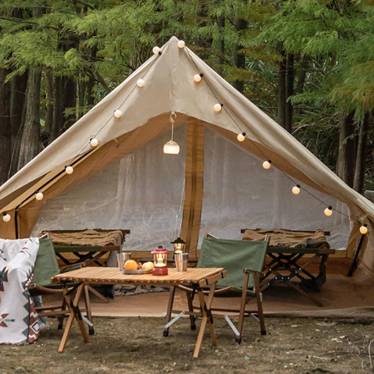 Wall Tent 320G Cotton Canvas/900D Oxford Cloth, Large Canvas Wall Tent Waterproof, The Right Shelter for Your Base Camp, Four Seasons Camping Tent for 6-8 People Outdoor Camping Hiking
