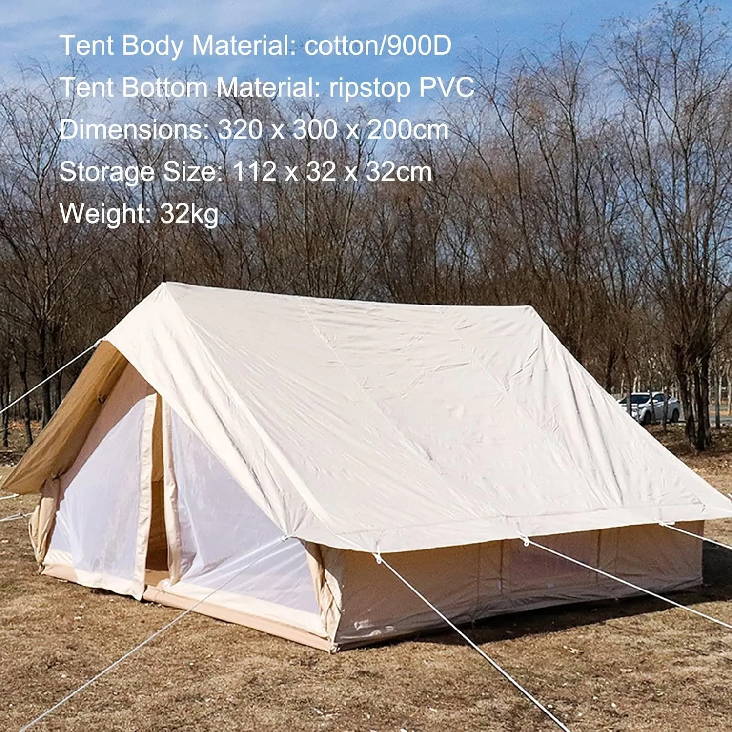 Wall Tent 320G Cotton Canvas/900D Oxford Cloth, Large Canvas Wall Tent Waterproof, The Right Shelter for Your Base Camp, Four Seasons Camping Tent for 6-8 People Outdoor Camping Hiking