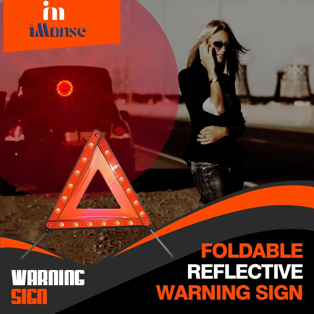 Warning Safety Triangle Kit, Emergency Roadside Warning Reflective Triangle 2 Packs with 1 LED Road Flare Light, Foldable with Storage Case for Roadside Breakdowns Emergencies