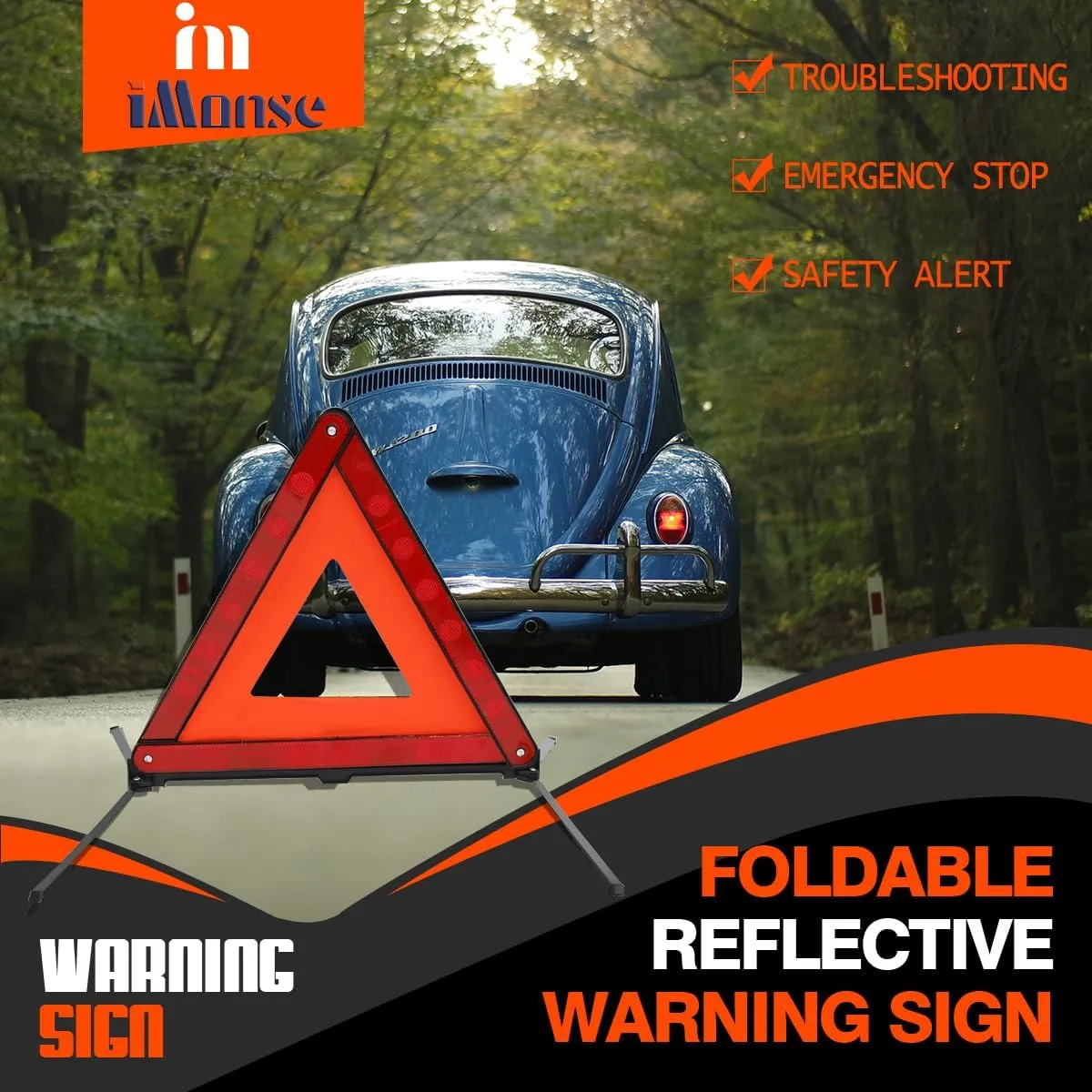 Warning Safety Triangle Kit, Emergency Roadside Warning Reflective Triangle 2 Packs with 1 LED Road Flare Light, Foldable with Storage Case for Roadside Breakdowns Emergencies