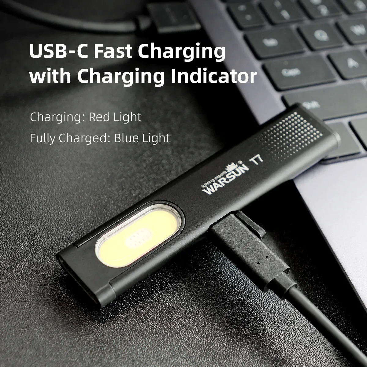WARSUN T7 600 Lumen USB-C Rechargeable Mini Keychain Flashlight with Magnet