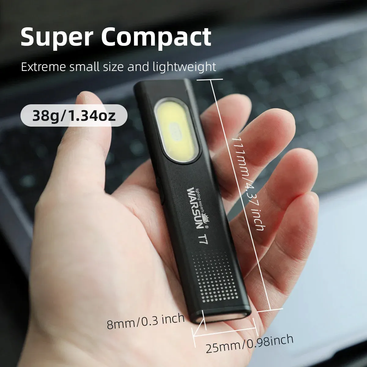 WARSUN T7 600 Lumen USB-C Rechargeable Mini Keychain Flashlight with Magnet