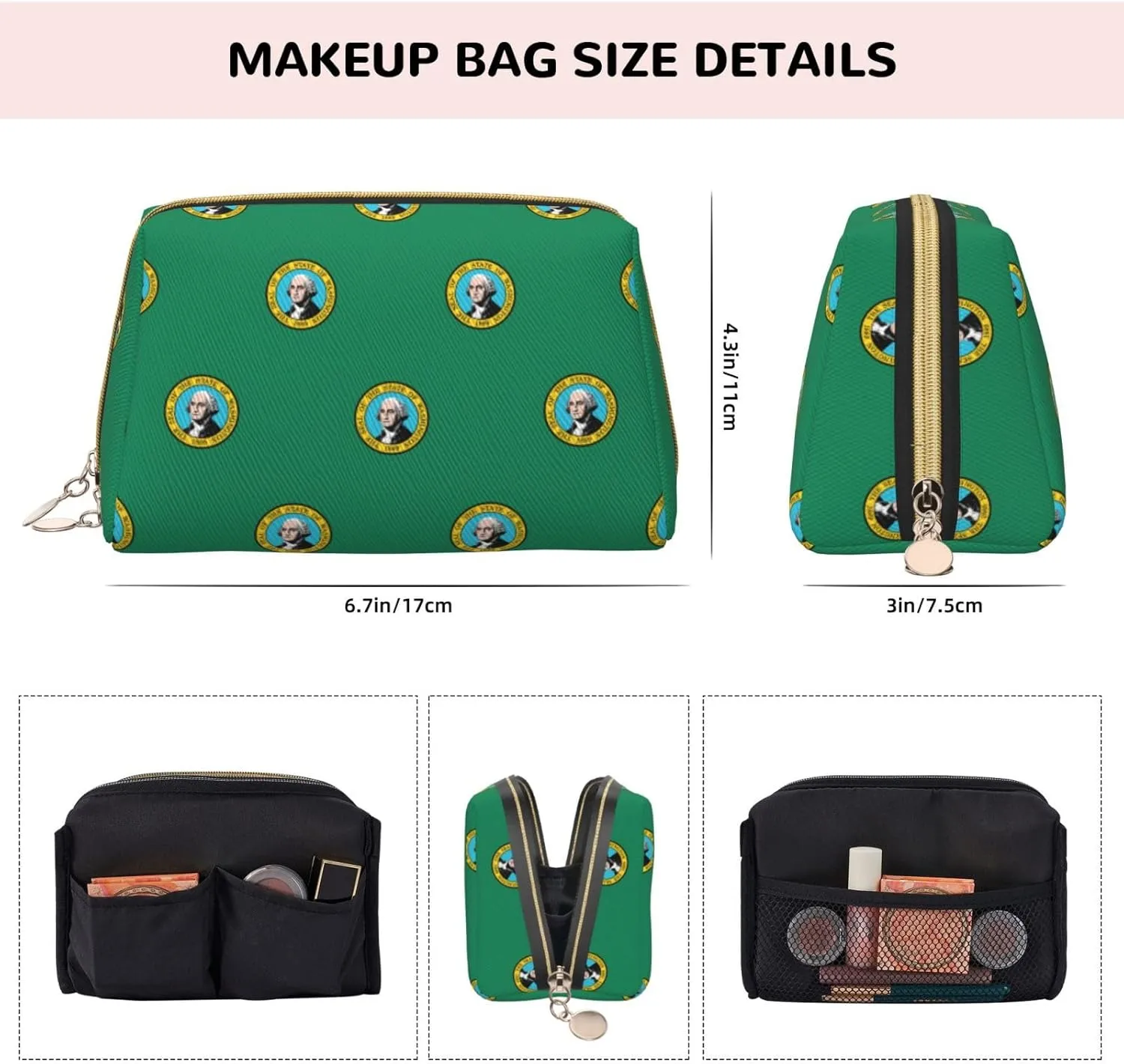 Washington Flag Toiletry Travel Bag, Portable Cosmetic Organizer For Women, On-The-Go