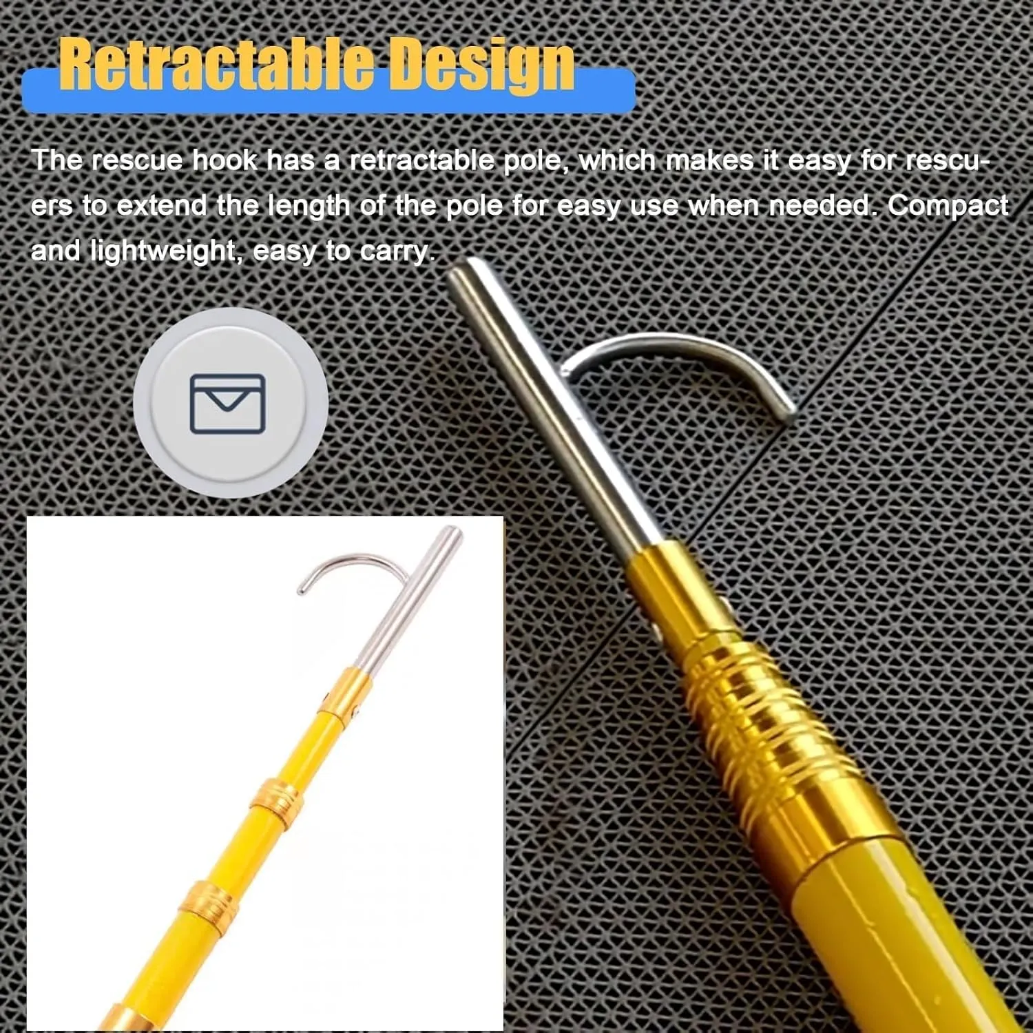 Water Salvage Pole Hook Telescoping Glassfibre Rescue Rod with Stainless Steel Hooks, Marine Extension Rescue Equipment, for Docking Boating(Yellow-Pack of 2,1.17-4.5m)