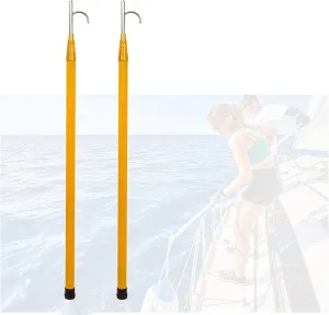 Water Salvage Pole Hook Telescoping Glassfibre Rescue Rod with Stainless Steel Hooks, Marine Extension Rescue Equipment, for Docking Boating(Yellow-Pack of 2,1.17-4.5m)