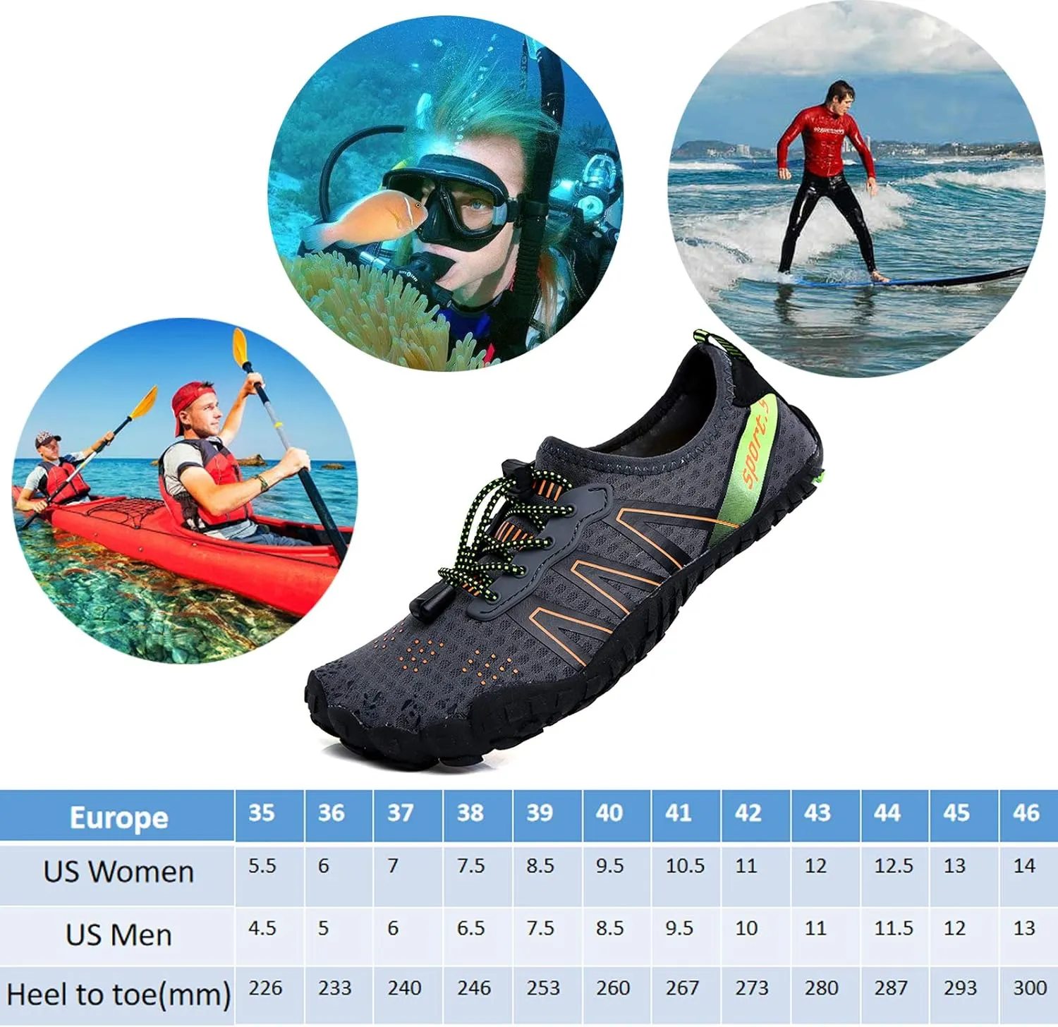 Water Shoes Men Women Barefoot Shoes Outdoor for Beach Aqua Swim Pool River Water Quick Dry Boating Fishing Diving Surfing with Yoga Aerobics