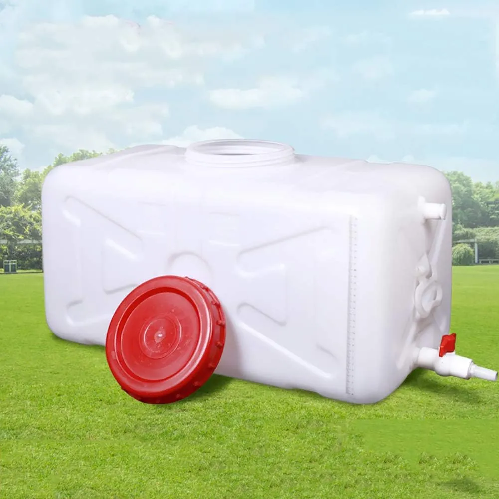 Water Tank Food Grade Large Rectangular Water Container with Spigot for Outdoor Hiking Hurricane Emergency Survi, White Plastic Water Container with Handle for Camping(Size:50 liters)