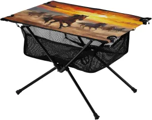 Watercolor Running Horse Beach Camping Table, Easy Fold-Up Design & Portable with Carry Bag – Ideal for Outdoor BBQ, Picnic, Campsites