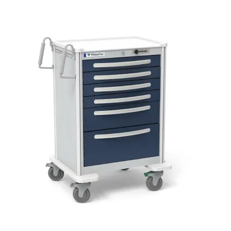 Waterloo Industries - Anesthesia Cart Aluminum 24.5 X 29 X 42 Inch Light Gray/Dark Blue 16.5 X 22 Inch, (4) 3 Inch, (1) 6 Inch, (1) 9 Inch Drawers - UTGSA-333369-DKB