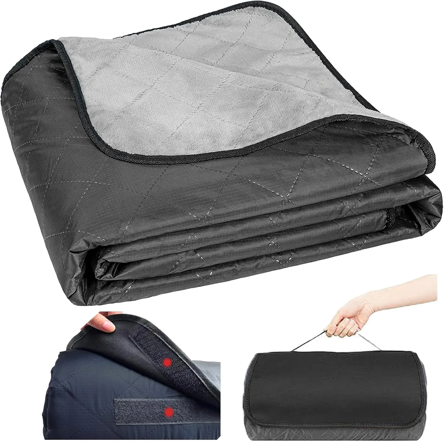 Waterproof Car Blanket with Anti-static Fleece - Windproof Triple-Layer Warm & Comfy, Machine Washable for Road Trips, Camping, Emergency Car Use, Pets & Outdoor Adventures - 80x60 Inch (Black)