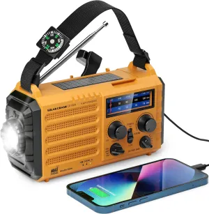 Weather Radio, 5-Way Powered NOAA Solar Hand Crank Emergency Radio with NOAA/AM/FM/SW with 18500mWh Portable Power Bank, Survival Portable Radio with LED Flashlight,Battery Operated,SOS Alarm (Yellow)