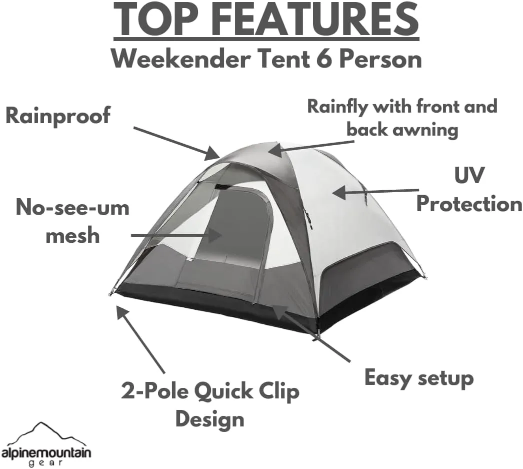 Weekender Family Camping Tent for 3/4/6 People - Quick Setup, Dome Tent for Camping/Backpacking by Caddis Sports