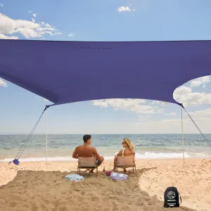 WEKAPO Beach Tent Sun Shelter - Easy Setup Beach Canopy with 4 Sturdy Poles, Large Sandbags and Shovel, 6'7'' Tall, Windproof Sun Shade for Backyard and Camping, UPF 50  Protectio