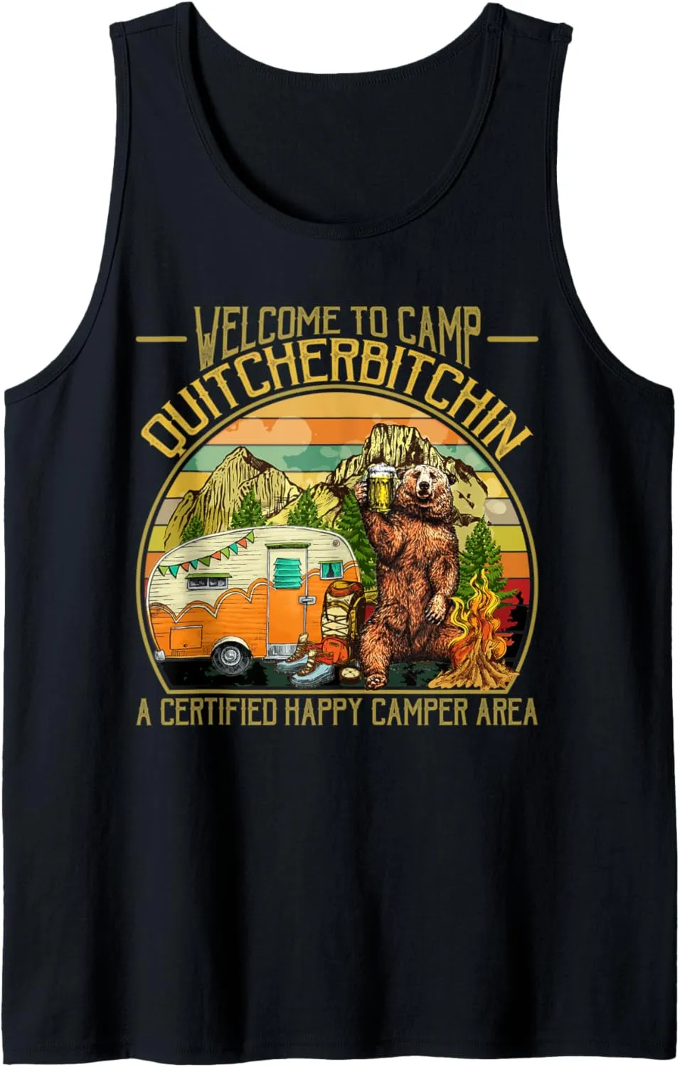 Welcome to Camp Quitcherbitchin Funny Camping Retro Sunset Tank Top