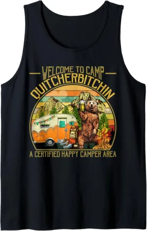 Welcome to Camp Quitcherbitchin Funny Camping Retro Sunset Tank Top