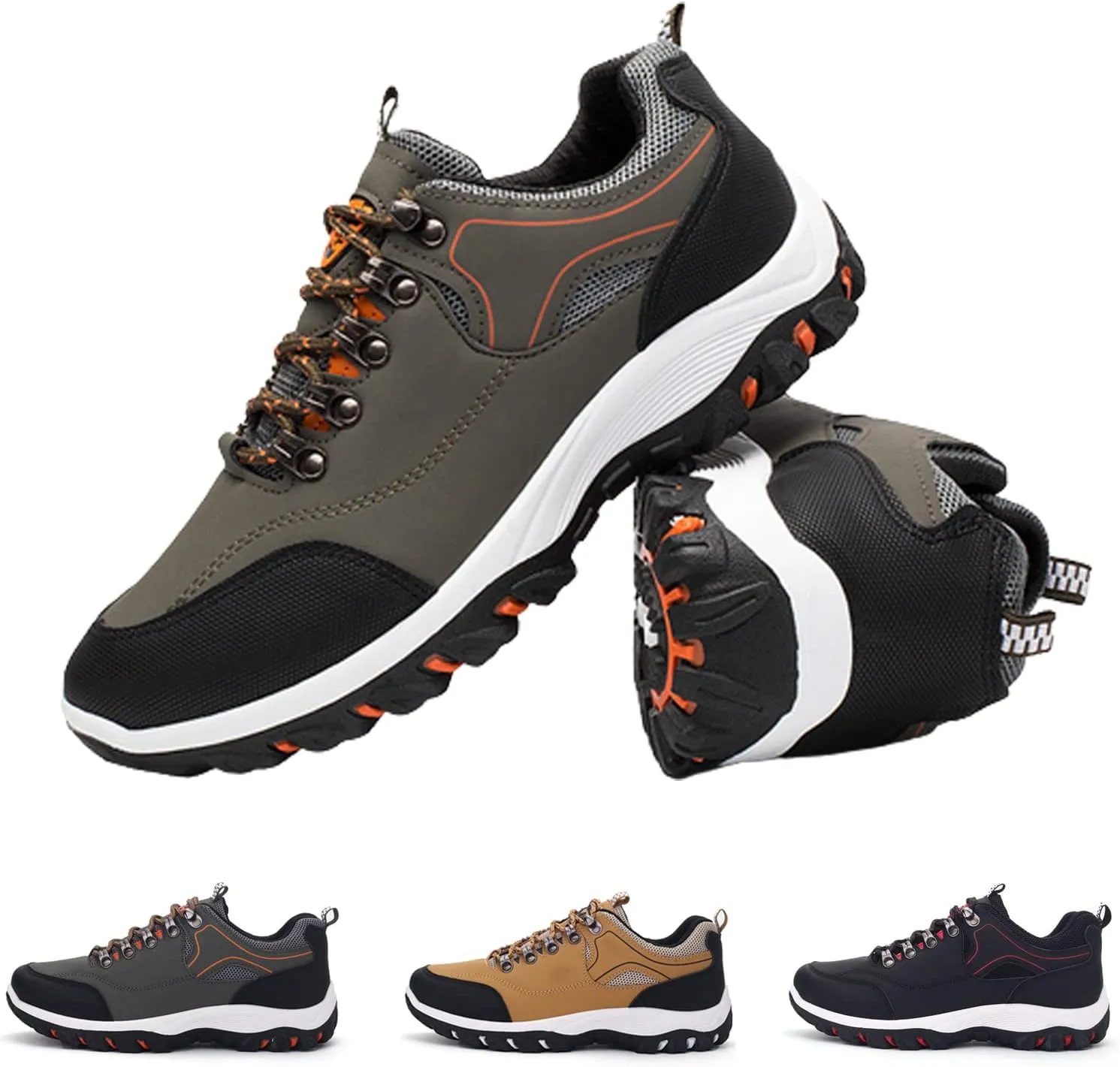 WENOREG Men’s Low-Top Non-Slip Gomehut Sneakers,Fashion Good Arch Support Breathable Trekking Trails Sneakers Extended Width Foot and Heel Comfortable Breathable Hiking Walking Shoes