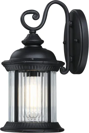 Westinghouse 6120700 New Haven Traditional One Light Outdoor Wall Fixture, Textured Black Finish, Clear Ribbed Glass