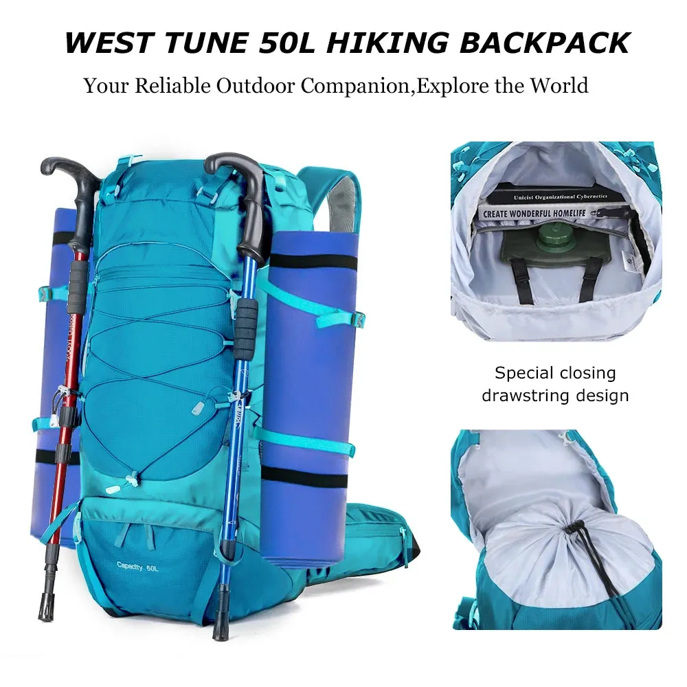 WESTTUNE 50L Hiking Backpack with Rain Cover – Durable Outdoor Rucksack for Trekking & Camping
