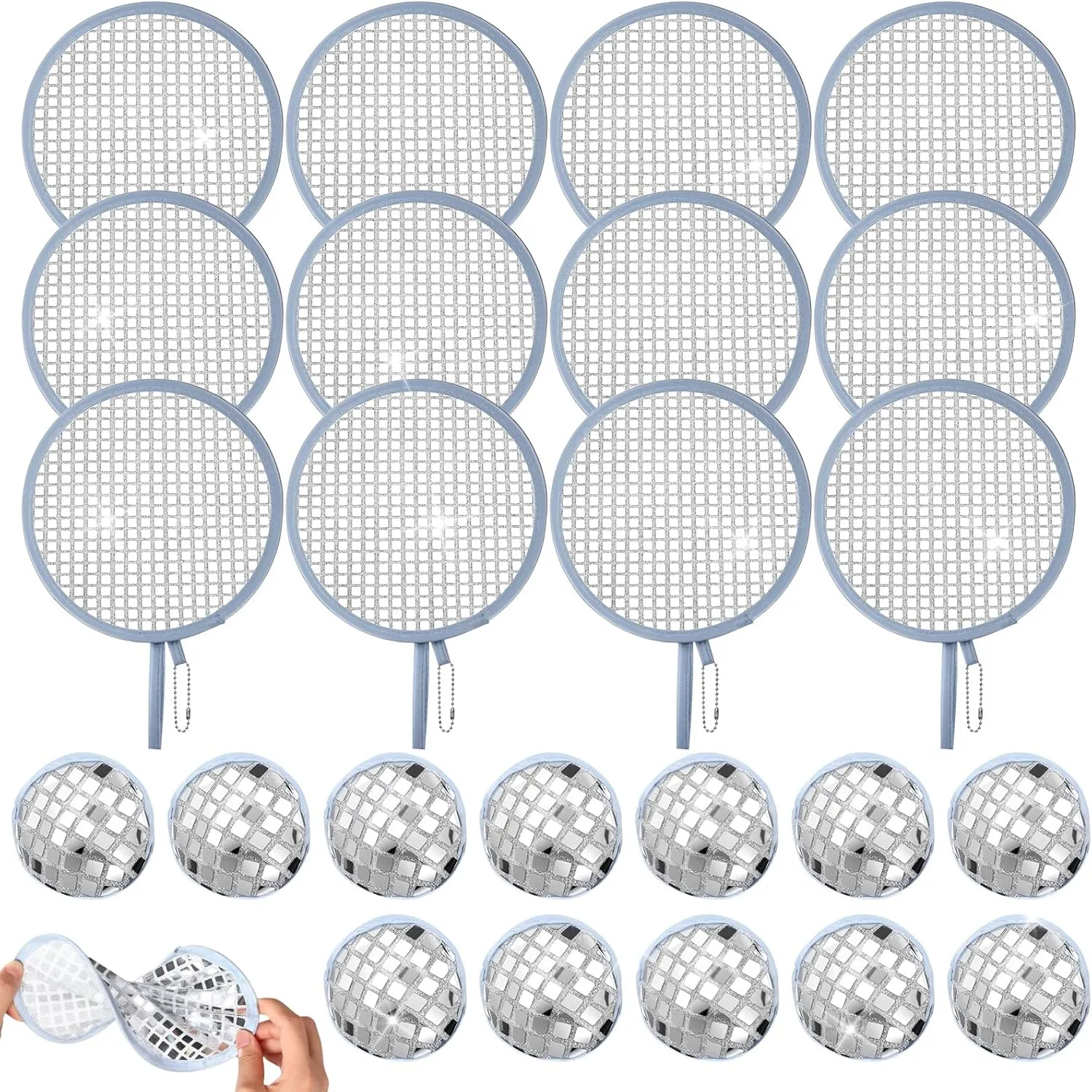 Weysat 12 Pcs Disco Ball Round Foldable Cooling Fans Glitter Mirror Disco Handheld Compact Fans Silver Foil Round Folding Fan for Outdoor Games, Festivals, Parties, Travel, Events