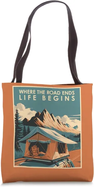 Where the Road Ends Rooftop Tent Camping Design Tote Bag