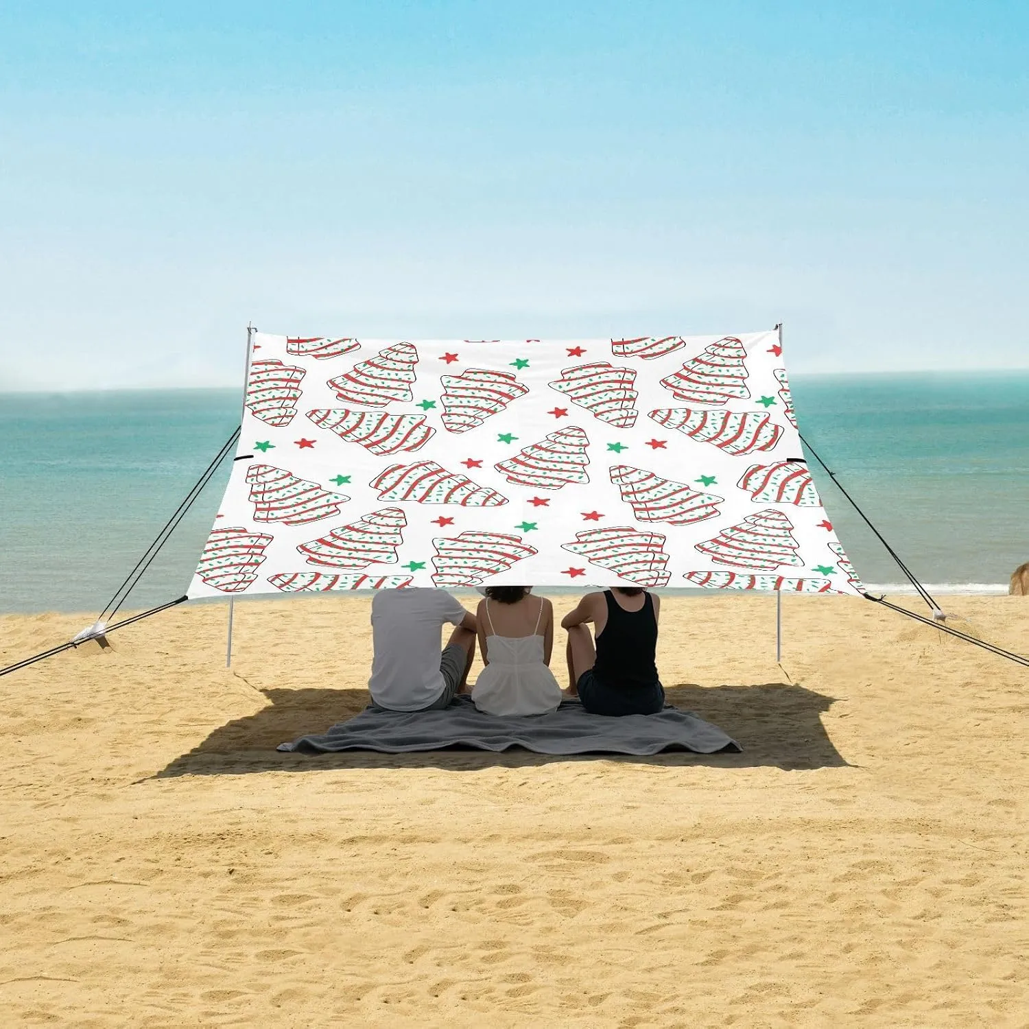 White Christmas Tree Cake Beach Camping Tent Sun Shelter for Whole Family, Stars Beach Shade Canopy with UPF50  UV Protection,Easy Set Up and Carry,Outdoor Shade for Trips, Fishing, Backyard Fun