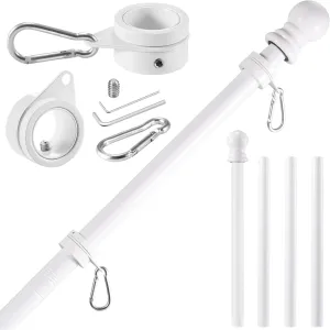 White Flag Pole Kit for House, 5 FT Thickened Stainless Steel Outside Wall Mount Flagpole for 3x5' American Flag with 1" Tangle Free 360° Rotating Flag Pole Rings Hardware for Porch Residential