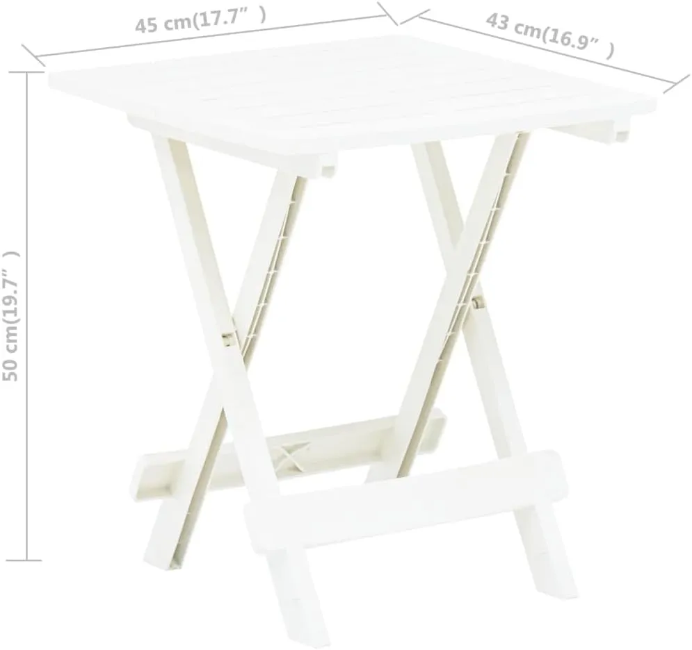 White Foldable Bistro Table Small Plastic for Outdoor Camping, Portable Side Dining Tables for Patio, Garden, Picnic, Balcony - 45 x 45 x 50 cm