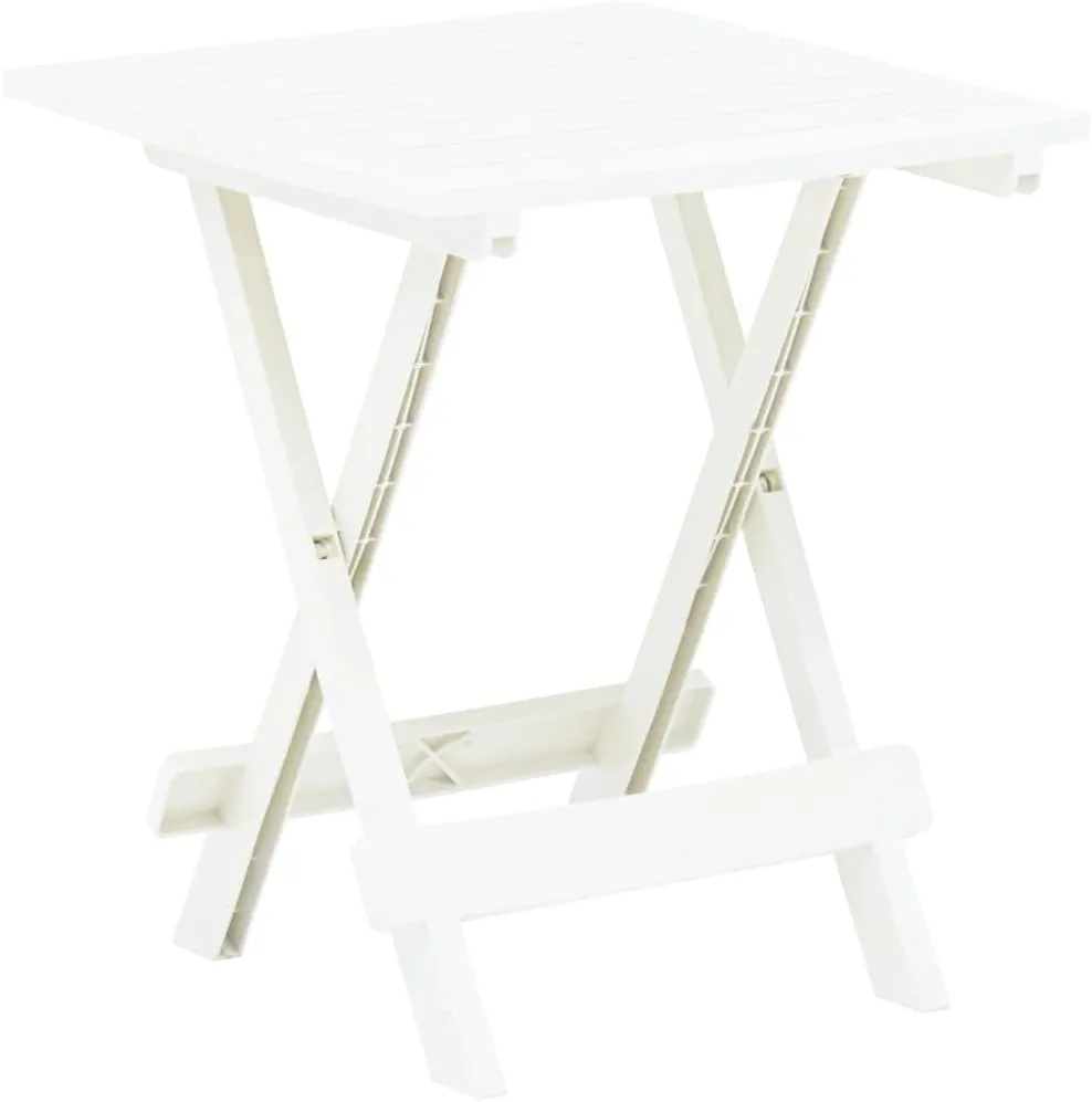 White Foldable Bistro Table Small Plastic for Outdoor Camping, Portable Side Dining Tables for Patio, Garden, Picnic, Balcony - 45 x 45 x 50 cm