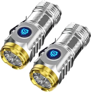 White Laser with Strong Light and Super Brightness, Household Rechargeable Outdoor Portable Long-Range Flashlight, Waterproof Mini Flash Flashlight, Three-Eyed Monster Flashlight (2-Silver)